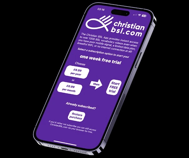 Christian BSL App One Week Free Trial Screen